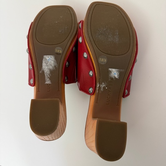 Lucky Brand Red Leather Studded Clog Slide Sandals Womens 5.5 / EU 36 Wood Heel - Picture 5 of 8